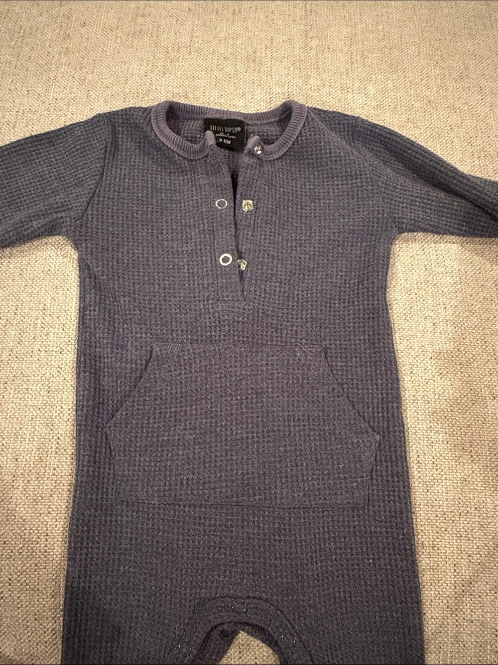 Little Bipsy Waffle Knit One-Piece in Slate Blue